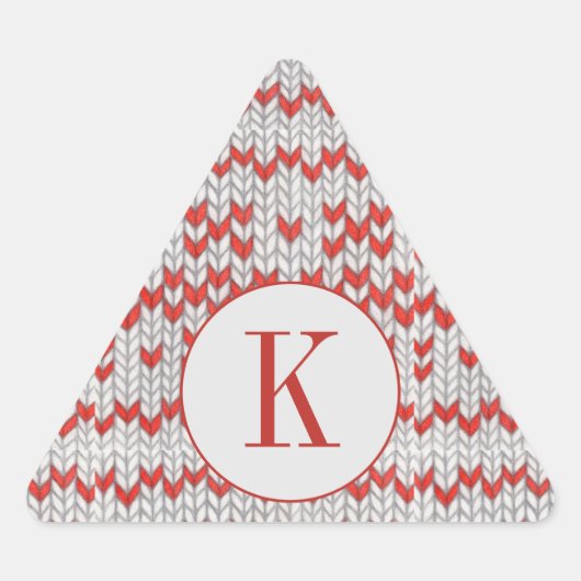 RODE NORDIC KNIT Driehoek Vorm Stickers + Initiaal (Voorkant)