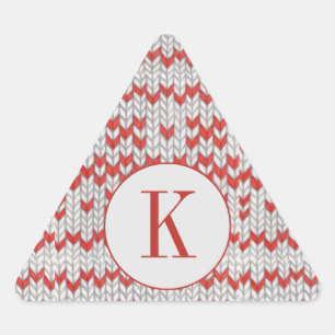 RODE NORDIC KNIT Driehoek Vorm Stickers + Initiaal