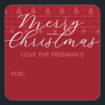 Rode Nordic Merry Christmas Gift Sticker<br><div class="desc">Wikkel uw geschenken met een oprechte touch met behulp van deze rode Scandinavische stijl Merry Christmas gift sticker. Dit feestelijke label is ontworpen met gezellige truienpatronen en elegante kalligrafie en biedt ruimte om jouw naam en de ontvanger te personaliseren – ideaal om de cadeaus van de vakantie warm en charmant...</div>