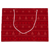 Rode Nordic Pattern Kerstcadeau Tas – Groot Groot Cadeauzakje (Voorkant)