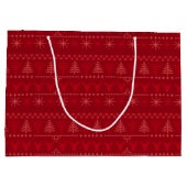 Rode Nordic Pattern Kerstcadeau Tas – Groot Groot Cadeauzakje (Achterkant)