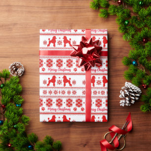 Rode Nordic Poodle Hond Kerstmis Cadeaupapier
