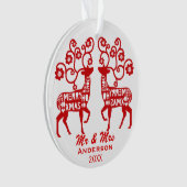 Rode Nordic Rendier Custom Couple's Ornament (voorkant)