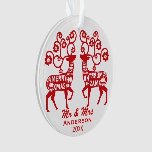 Rode Nordic Rendier Custom Couple's Ornament (voorkant)