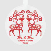 Rode Nordic Rendier Custom Couple's Ornament (achterkant)