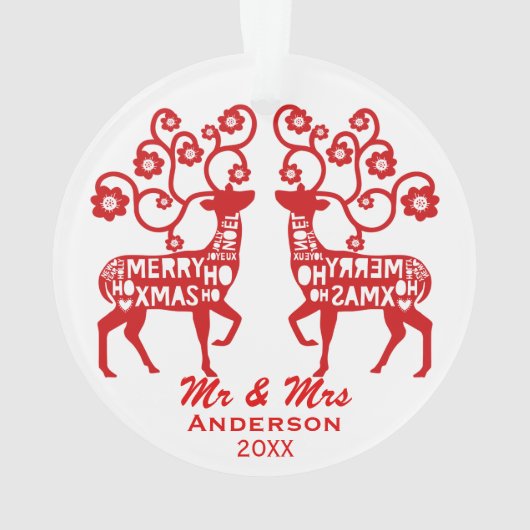 Rode Nordic Rendier Custom Couple's Ornament (achterkant)