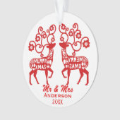 Rode Nordic Rendier Custom Couple's Ornament (voorkant)