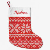 Rode Nordic Snowflake Sweater Patroon Gepersonalis Kleine Kerstsok (Voorkant)