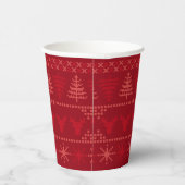 Rode Nordic Sweater Patroon Vakantiepapier Cups Papieren Bekers (Rechts)