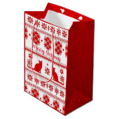 Rode Nordic Zittende Kat Kerstmis Medium Cadeauzakje (Voorkant Gekanteld)