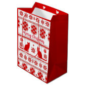 Rode Nordic Zittende Kat Kerstmis Medium Cadeauzakje (Achterkant Gekanteld)