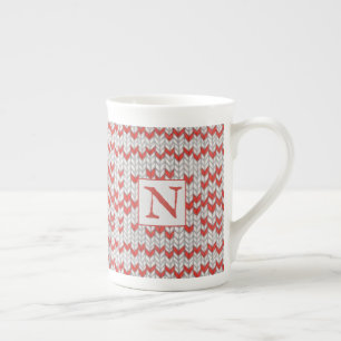 RODE NORDISCHE BREI Bone China Mok + Initiaal