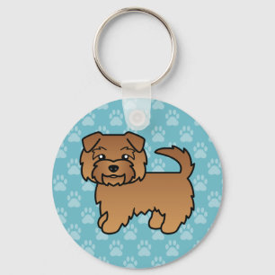 Rode Norfolk Terrier Cartoonhond Op Blauwe Achterg Sleutelhanger