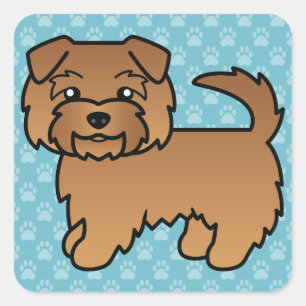 Rode Norfolk Terrier Hond Cartoon Grafisch Op Blau Vierkante Sticker