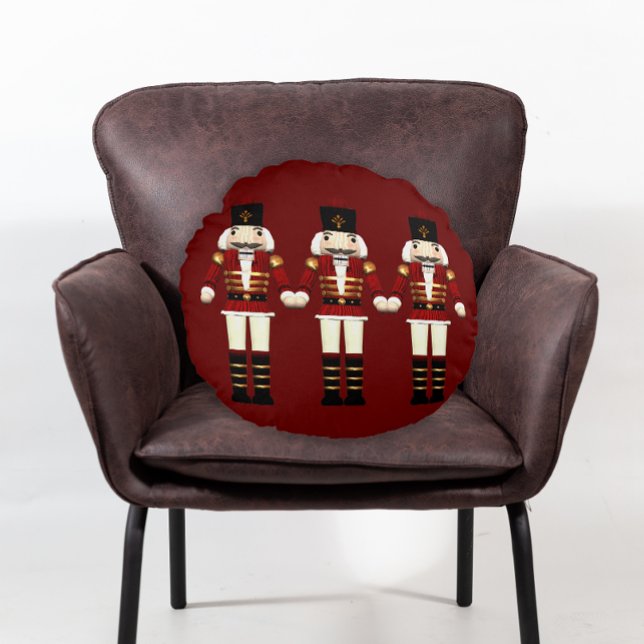 Rode Notenkraker en Rendier Kerstmis Rond Kussen (Creator heeft geüpload)