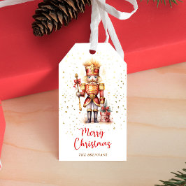 Rode Notenkraker Foto Vrolijk Kerstfeest Cadeaulabel