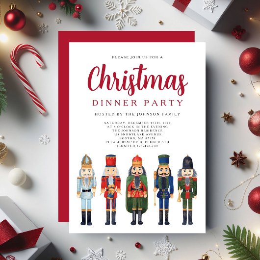 Rode Notenkraker Kerst Diner Feest Kaart