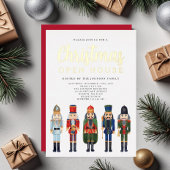 Rode Notenkraker Kerst Open Huis Goud Folie Uitnodiging