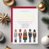 Rode Notenkraker Kerst Open Huis Goud Folie Uitnodiging