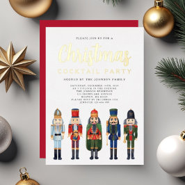 Rode Notenkraker Kerstmis Cocktail Party Goud Folie Uitnodiging
