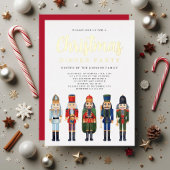 Rode Notenkraker Kerstmis Diner Party Goud Folie Uitnodiging