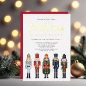 Rode Notenkraker Kerstmis Diner Party Goud Folie Uitnodiging