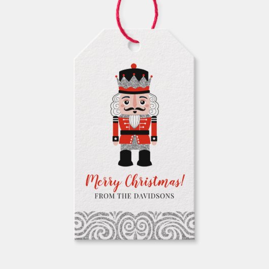 Rode notenkraker kerstvakantie cadeaulabel (Voorkant)