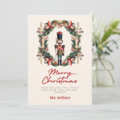 Rode Notenkraker krans Kerstmis Feestdagenkaart (Staand voorkant)