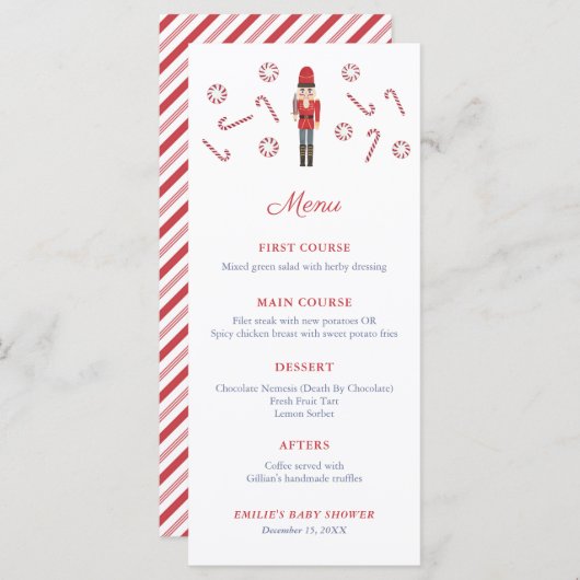 Rode Notenkraker Suikerstokjes Familie Kerstfeest Menu (Voorkant / Achterkant)