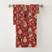 Rode notenkrakers patroon Kerstmis Bad Handdoek (Insitu)