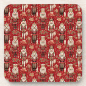 Rode notenkrakers patroon Kerstmis Bier Onderzetter (Voorkant)