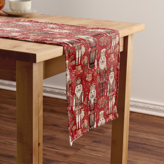 Rode notenkrakers patroon Kerstmis Korte Tafelloper (Voorbeeld)