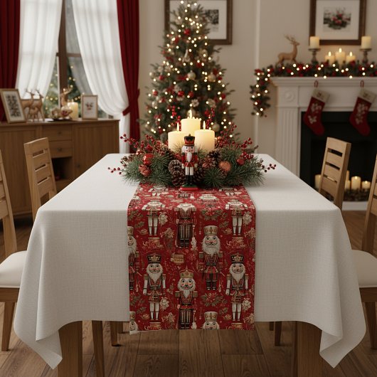 Rode notenkrakers patroon Kerstmis Korte Tafelloper