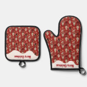 Rode notenkrakers patroon Kerstmis Ovenwant & Pannenlap Set (Voorkant)