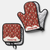 Rode notenkrakers patroon Kerstmis Ovenwant & Pannenlap Set (Voorkant / Achterkant)