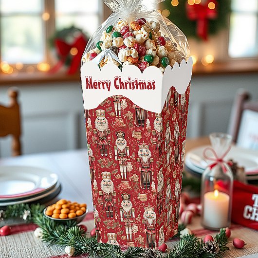 Rode notenkrakerspatroon Kerstmis besneeuwd Bedankdoosjes