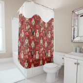 Rode notenkrakerspatroon Kerstmis besneeuwd Douchegordijn (In situ)