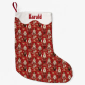 Rode notenkrakerspatroon Kerstmis gepersonaliseerd Kleine Kerstsok (Voorkant)