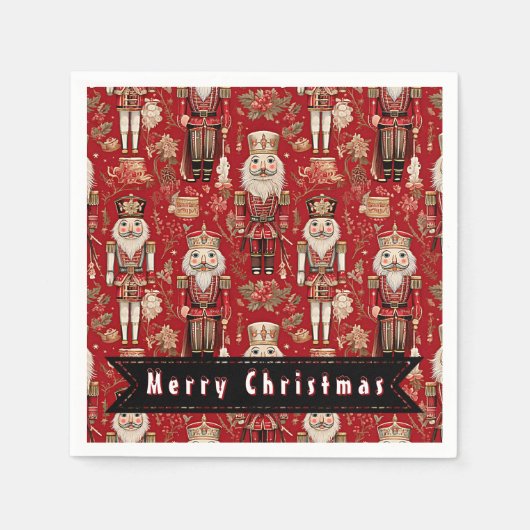 Rode notenkrakerspatroon Vrolijk Kerstfeest Servet (Voorkant)