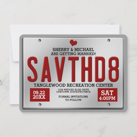 Rode nummerplaat Save the Date-aankondigingen Save The Date (Voorkant)