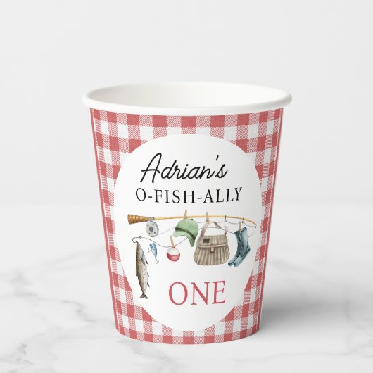  rode O-Fish-Ally Een 1e Verjaardag Papieren Bekers (Achterkant)