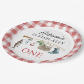 rode O-Fish-Ally Een 1e Verjaardag Papieren Bordje (Gekanteld)