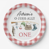 rode O-Fish-Ally Een 1e Verjaardag Papieren Bordje (Voorkant)