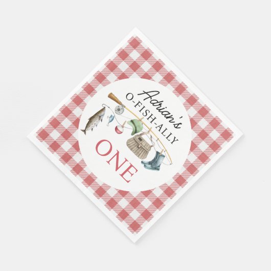  rode O-Fish-Ally Een 1e Verjaardag Servet (Hoek)