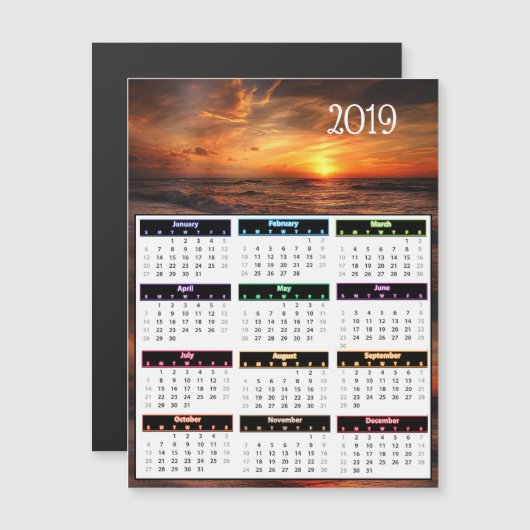 Rode Oceaan - 2019 - Sunset Mini Calendar Magnetische Uitnodiging (Voorkant / Achterkant)