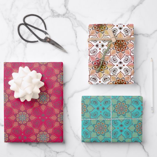 Rode oceaan blauw Sinaasappel mandala bloem batik  Inpakpapier Vel (Voorkant)