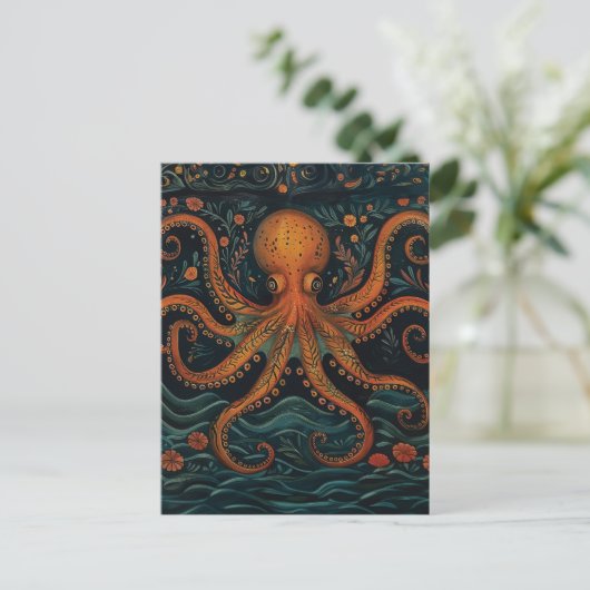 Rode octopus briefkaart (Staand voorkant)