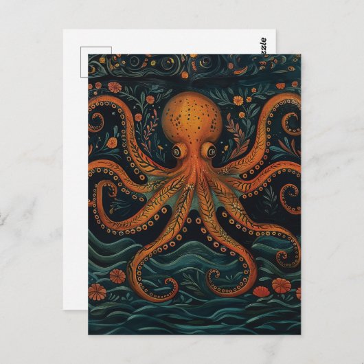 Rode octopus briefkaart (Voorkant / Achterkant)