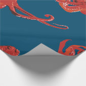 Rode octopus cadeaupapier (Hoek)