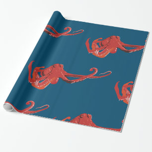 Rode octopus cadeaupapier